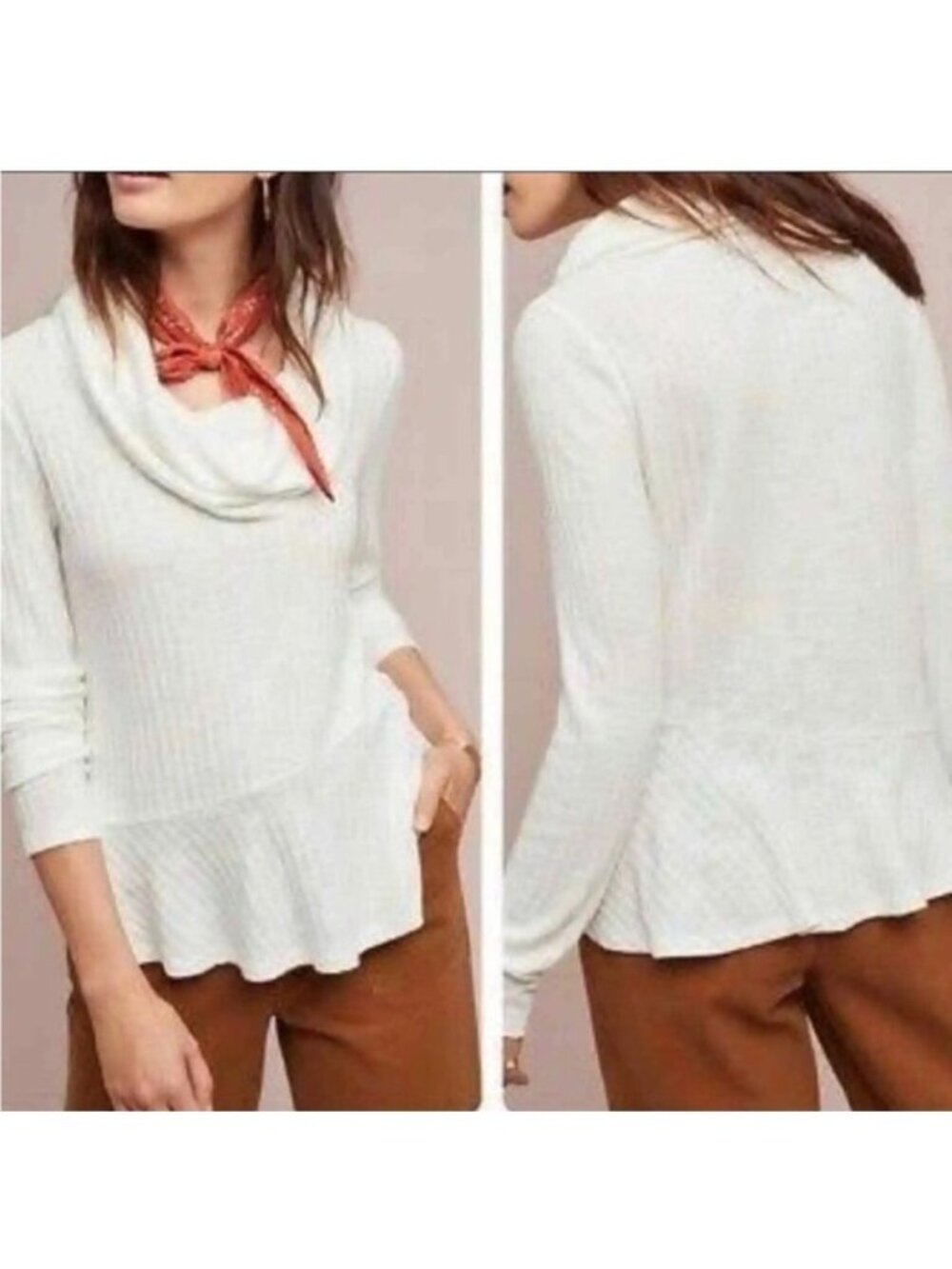 Anthropologie Maeve women’s top size XL winterscape waffle knit cowl neck white